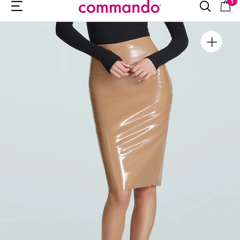 Commando NWT Faux PATENT Leather Midi Skirt | Size Medium NUDE PATENT